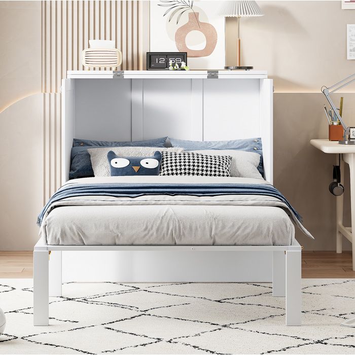 lit adulte armoire rangement gain de place 90x200 bois blanc vertical chambre couchage une place EVRYAE