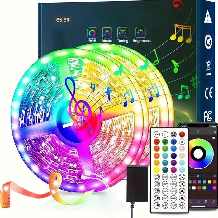 Ruban led 40m - Aueq - bande led décorative multicolore lumineuse contrôlé par app bluetooth ou télécommande 44 touches rgb bandea