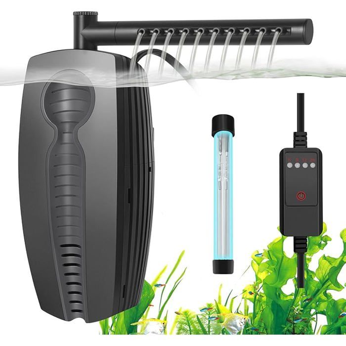 Filtre U V pour Aquarium 600L/H avec MinuterieFiltre pour Aquarium Régble 8WFiltre Interne Submersible 8W UV Minuterie