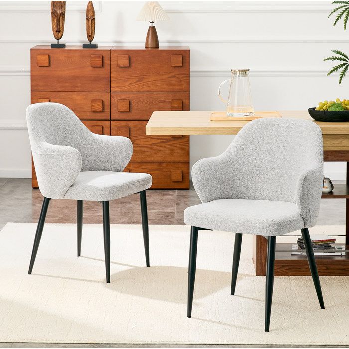 Lot De 2 Chaises Salle A Manger Tissu Gris Clair Chaises Avec Accoudoirs FloraGrace Pour Salle A Manger Montage Simple 83cm
