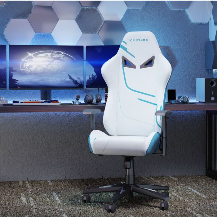 Chaise Gaming Tissu Blanc Et Bleu Siege Ergonomique KARNOX Pour Bureau Et Espace Gaming Dossier Inclinable 50x54 5x132cm