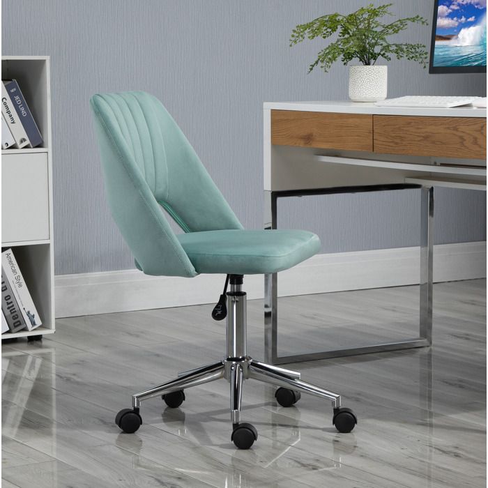 Chaise de bureau réglable AESVAR pivotante à roulettes sans accoudoirs effet velours vert ergonomique