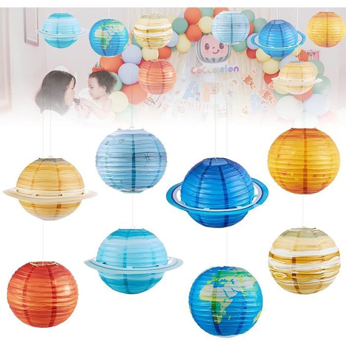 Lanterne Chinoise Boule Papier Planetes Systeme Solaire Enfant Decoration Lampe 30 cm Planete Suspension Lanternes Abat Jour