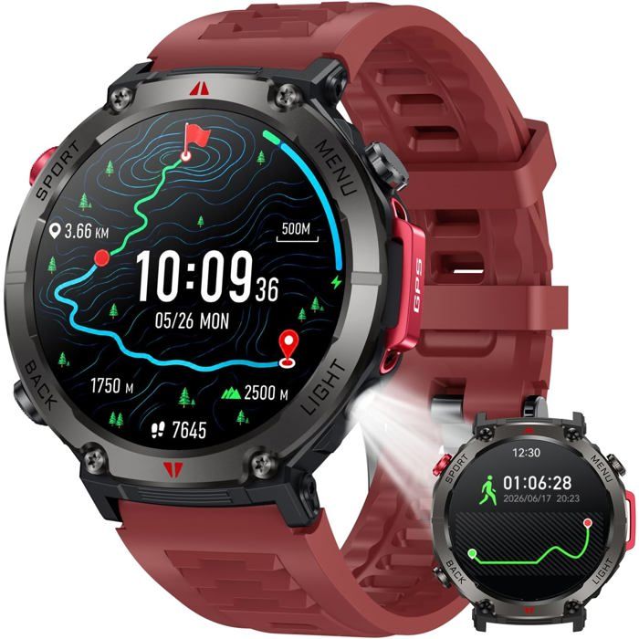 Montre Connectée Homme Smartwatch Gps: 1.45 Montre Outdoor Sport Avec Boussole Et Lampe Torche Autonomie 530Mah Ip68 Étanche Appel