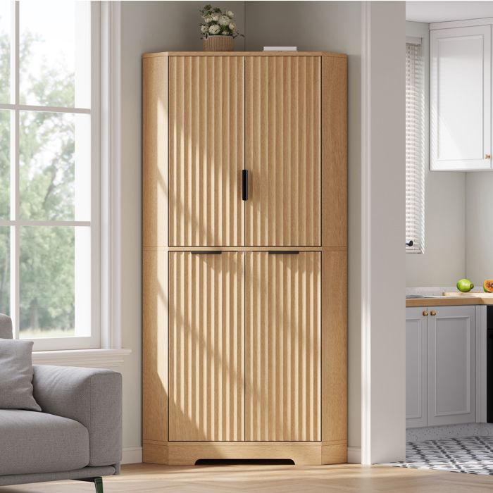 COVREO Meuble d’angle de rangement 4 portes étagères réglables MDF naturel 60 x 60 x 172 cm