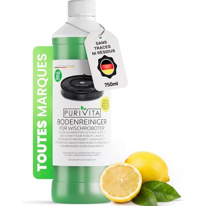 Nettoyant Sol Concentré Robot Laveur 750 ml Citron Sans traces séchage rapide peu moussant pour le réservoir aussi pour aspirateurs