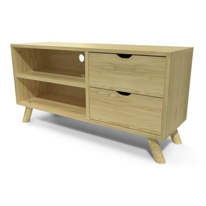 meuble tv scandinave viking bois - abc meubles - marron - 60 x 119,5 x 39,5 cm - 2 tiroirs