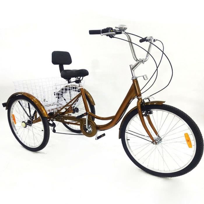 Tricycle adulte de 24 pouces vélo à 3 roues avec panier 6 vélos en acier inoxydable