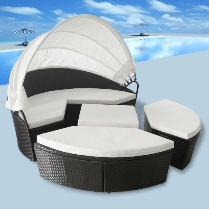Lit De Repos D Exterieur Noir Chaise Longue Transat Bain De Soleil