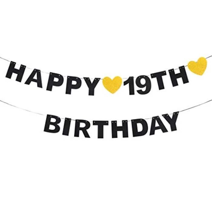 Support A Decorer M95n4 Joyeux Anniversaire Black Glitter Bunting Banniere 19 Anniversaire Dix Neuf Ans ay Party Decoration Signe Cdiscount Maison