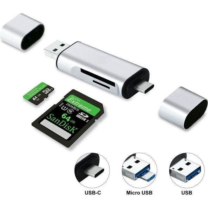 Lecteur de Carte mémoire Sunnyflowk Mini 26-in-1 USB 2.0 Haute Vitesse pour CF xD SD MS SDHC Noir 