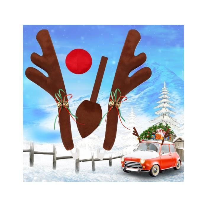 3 PCS Décoration Noël Renne Voiture,Bois de renne de voiture de Noël, Voitures Rennes de Noël,Deco Noel Voiture avec Bois,Nez - Cdiscount Maison