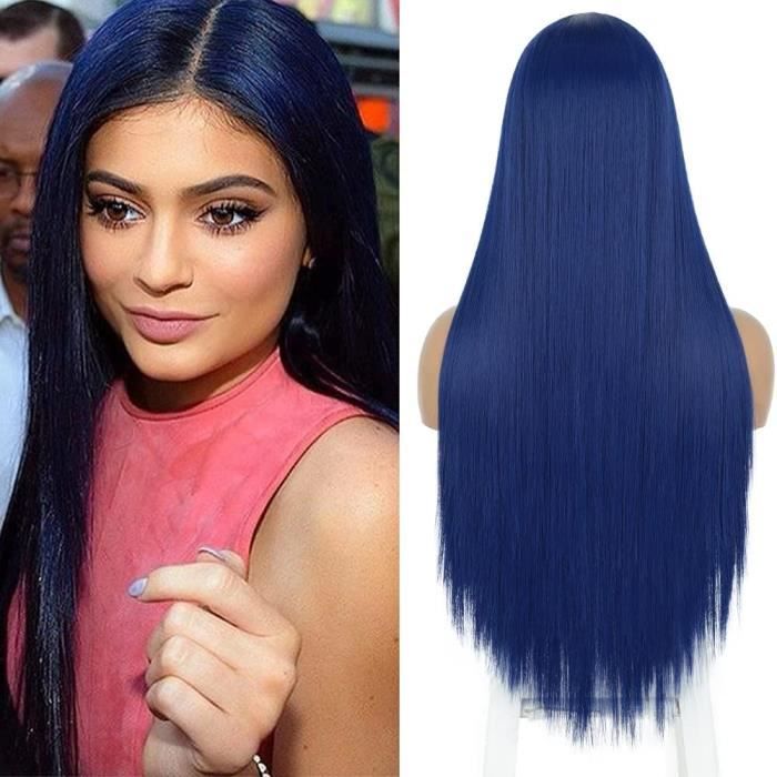Perruque De Femme Bleu Fonc Lace Front Perruque Bleu Longue Et