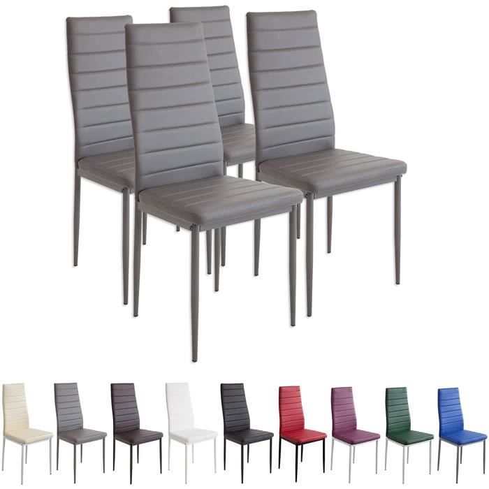 Chaises de Salle à manger ou de cuisine - Design épuré - Lot de 4 - Cadre en Acier Gris