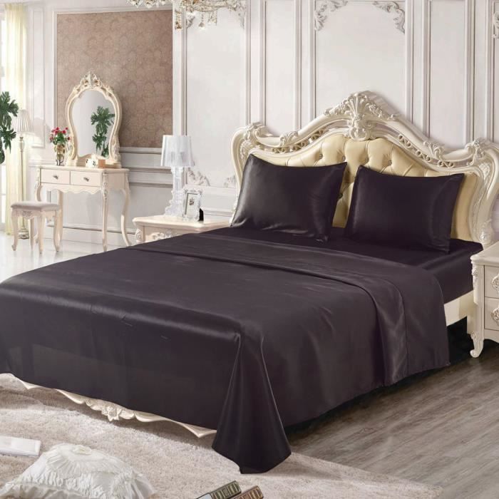 Confortable en satin de soie Drap lit plat Ensemble de ...