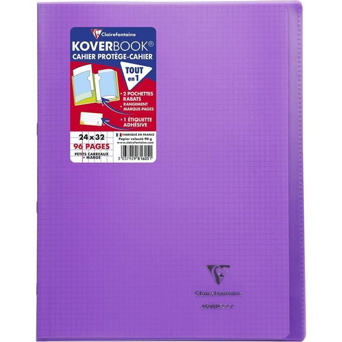 Cahier Clairefontaine Koverbook A4 - 96 Pages Grands Carreaux - Papier 90 G Velouté - Couverture Polypro Recyclé - Couleur Aléatoire