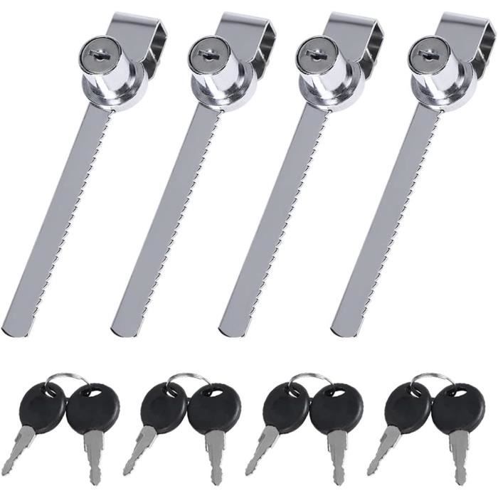 Lot De 4 Serrures Pour Porte Coulissante En Verre - Alliage Zinc, Argenté - Pour Verre De 5 à 8 Mm D'épaisseur - Avec Clés (8 Au Total)