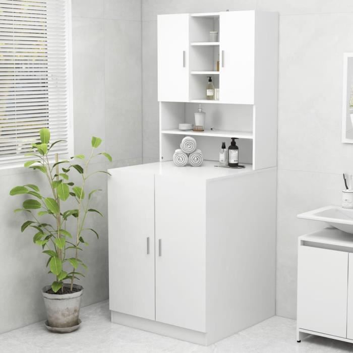 Meuble de machine à laver MAISON - Armoire WC Salle de Bain - Blanc 705x255x90 cm
