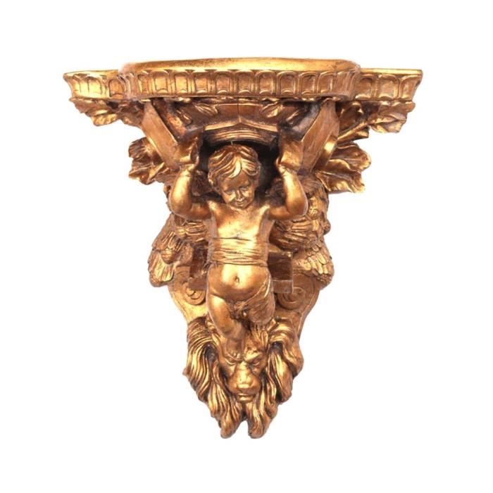Console Murale Baroque Anges Putti - Or/Bronze, Polystone, 33x39 Cm, Neuf