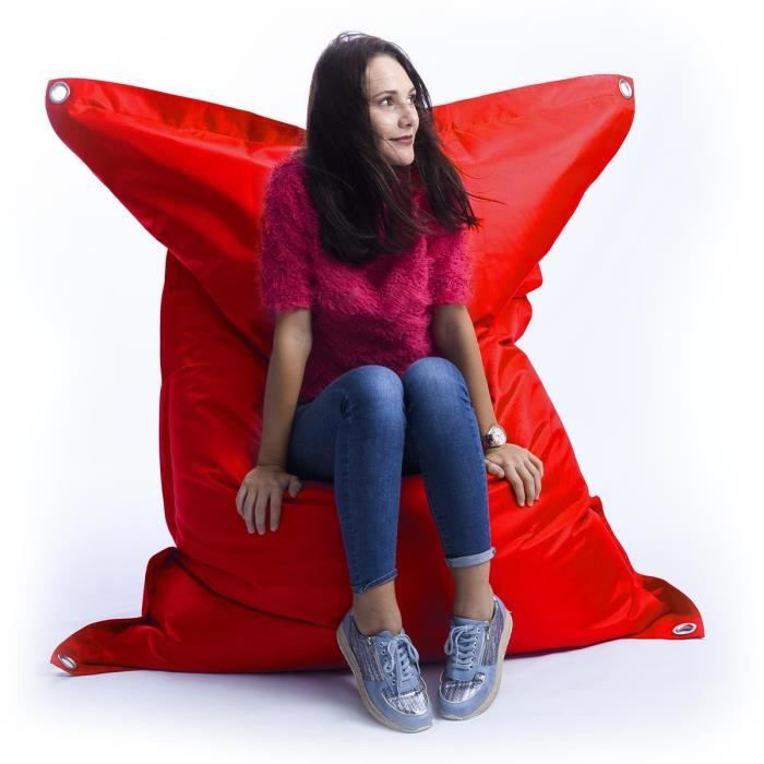 pouf - big52 iron raw - géant extérieur rouge - tissu outdoor - taille xxxl 140 x 75 cm - écologique