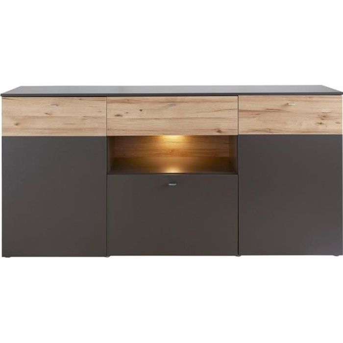 Buffet bahut 3 portes 195 cm bicolore bois clair et gris - MARBELLA