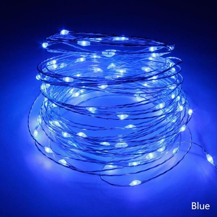 5M 50LED Bleu Guirlande lumineuse à piles LED, fil en cuivre et en argent,  5-10m, étanche, féerique, pour noë - Cdiscount Maison