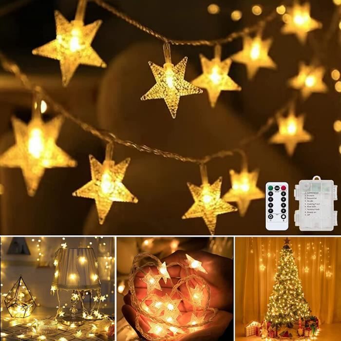 Guirlande lumineuse Noël d'intérieur et d'extérieur à piles avec  télécommande et 8 modes pour décoration de Noël (6m, 40LED) - Cdiscount  Maison