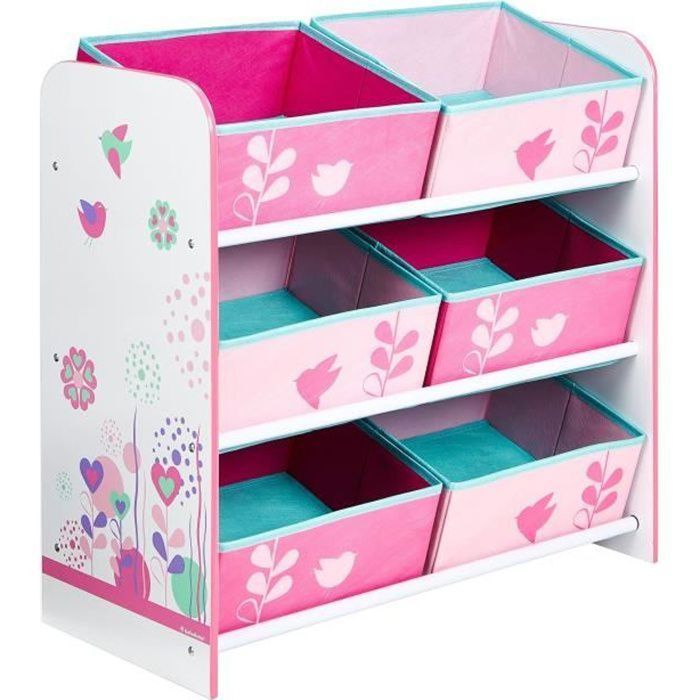 Fleurs et Oiseaux - Meuble de rangement pour chambre d’enfant avec 6 bacs