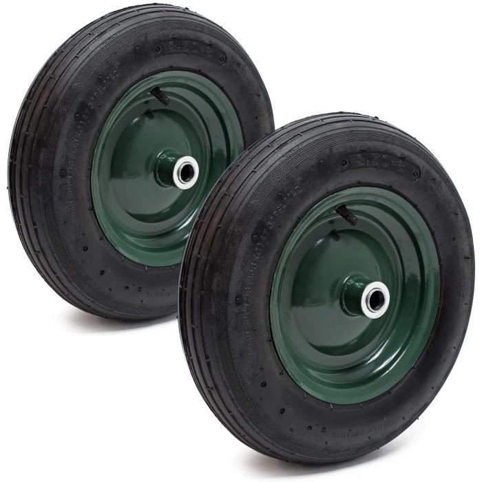 WilTec Lot 2 Roues complètes Brouette 3.508 Pneu Jante métal Chambre
