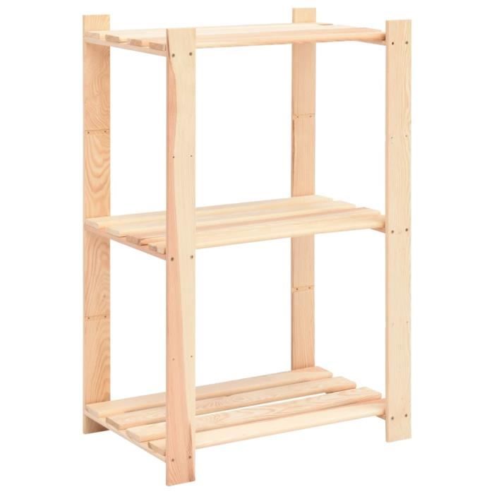 Étagère de stockage - Non spécifié - 3 niveaux - Bois massif - 60x38x90 cm - Capacité 150 kg