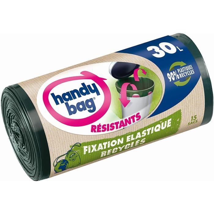 Handy Bag - Rouleaux de 15 Sacs Poubelle 30 L, Poignées