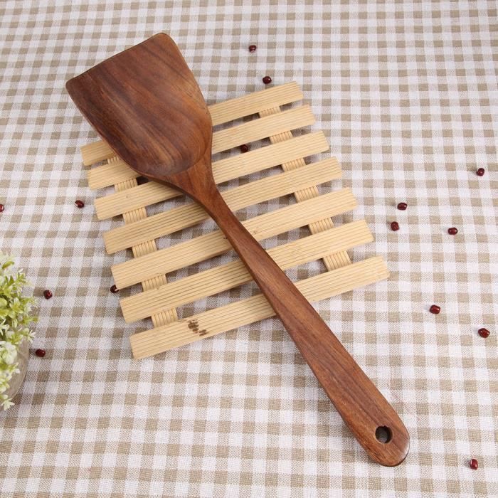 atyhao tourneur spatule en bois naturel turner pelle frite ustensiles de cuisine pelle (34 * 8.5cm)