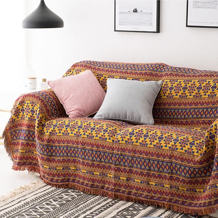 Jetes De Canape Tisse 230 330 Cm Melange Coton Et Polyester Jaune Style Occidental Couverture De Canape Cdiscount Maison
