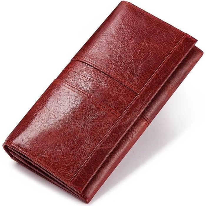 caseme portefeuille femme cuir rfid blocage grande capacite porte monnaie porte-chéquiers fermeture eclair -rouge