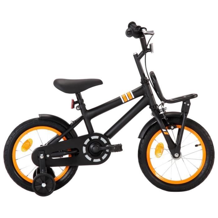 WONG- Vélo d'enfant avec porte-bagages avant 14 pouces Noir et orange