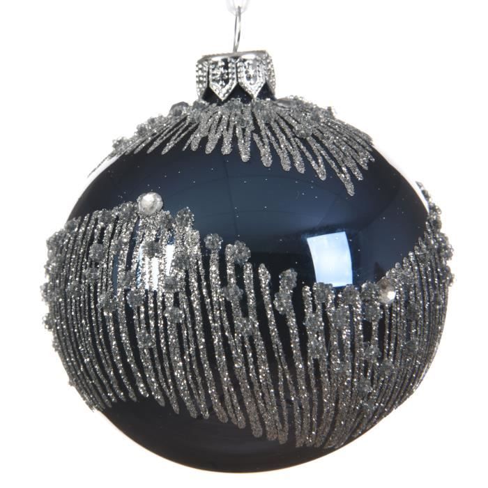 Boule De Noël En Verre Bleu Nuit Paillette