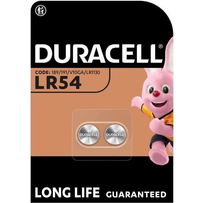 Piles alcalines Duracell spéciales LR54 1,5 V, lot de 2 (189 / 191 / V10GA / LR1130)