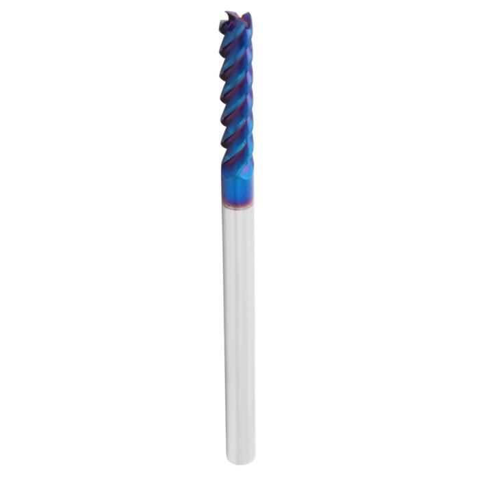 Fraise Bout Sphérique Carbure AlTiN Revêtu - Rayon 3 Mm, Diamètre 6 Mm, Queue 6 Mm, Longueur 75 Mm - Pour Acier Inox & Aciers Durs HRC45