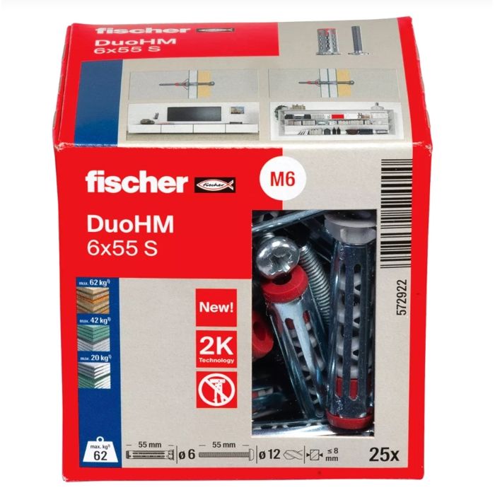 Chevilles métallique pour corps creux DuoHM 6X55 embout PZ FISHER 572922 - vue 1