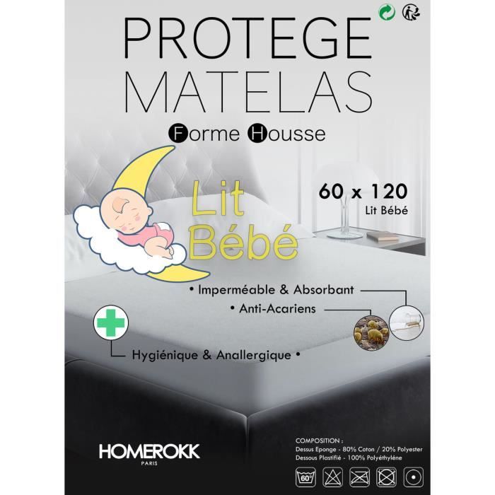 Alèse - HOMEROKK - 60x120cm - Imperméable - Anti-acariens - Lavable Alèse - HOMEROKK - 60x120cm - Imperméable - Anti-acariens - Lavable