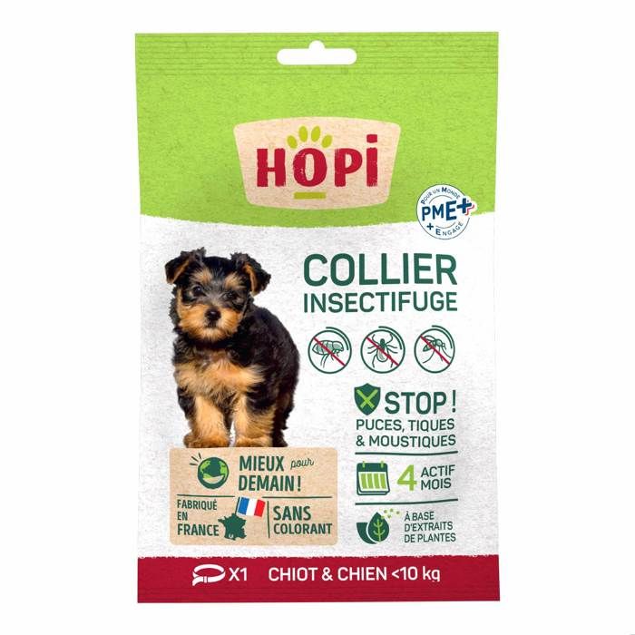 Comparer les prix de HOPI Collier Anti Puces Chien et Chiot de moins de 10 kg - Taille 35 cm - 4 mois de Protection Antiparasitaire - Fabriqué en France