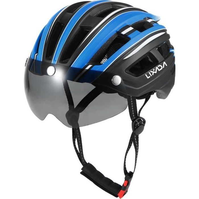 Lixada Casque De Velo Avec filet anti insectes Feu arriere Des lunettes de protection Bleu Blanc Cdiscount Sport