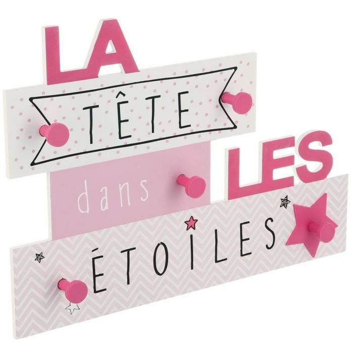 Patere Chambre Enfant 5 Crochets La Tete Dans Les Etoiles Rose Cdiscount Maison