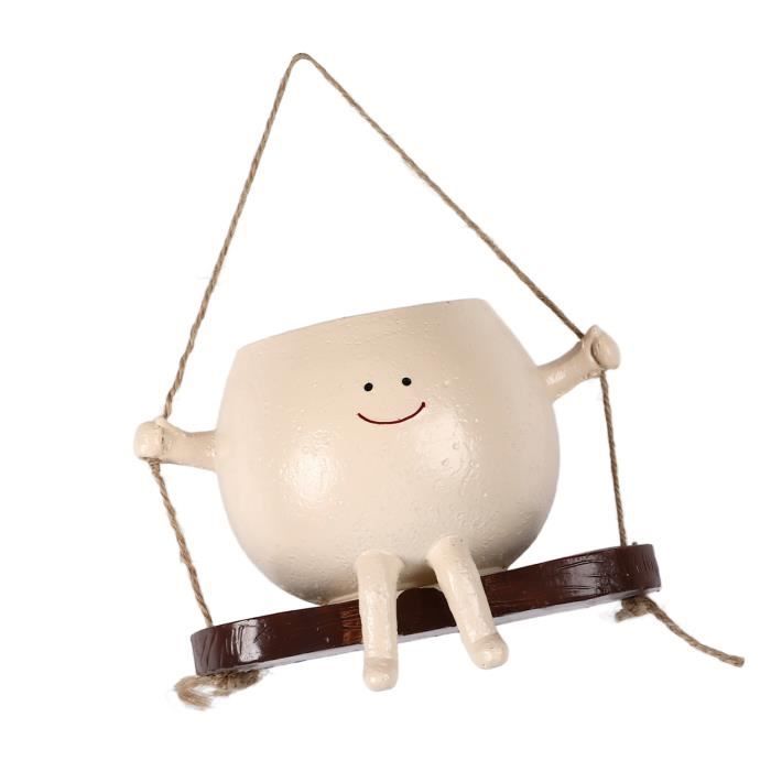Pot De Fleurs Suspendu Avec Visage Souriant - Résine - 13.8cm - Pour Plantes Succulentes Ou Décoratives - Intérieur/extérieur
