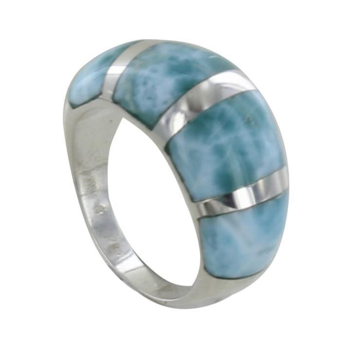 les poulettes bijoux - bague argent rayures de larimar - taille 60