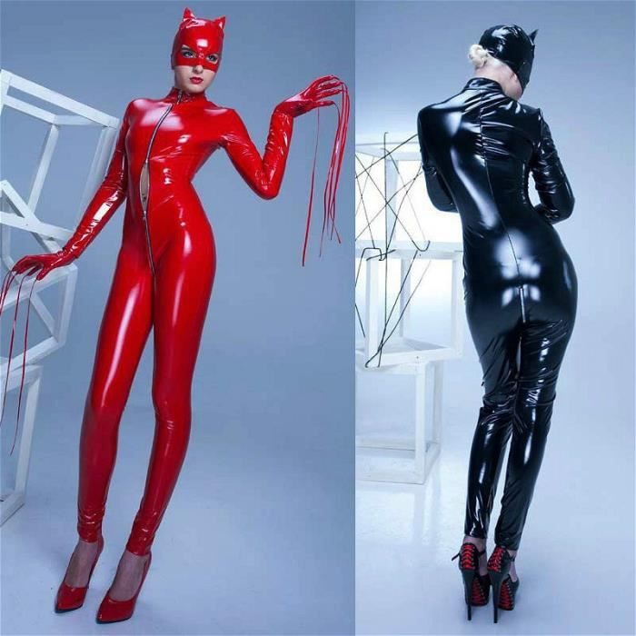 Femmes Pvc Stage Performant Sexy Catwoman Wetlook Costume Masque Et Gants  Set Catwoman Cosplay Rouge - Cdiscount Prêt-À-Porter