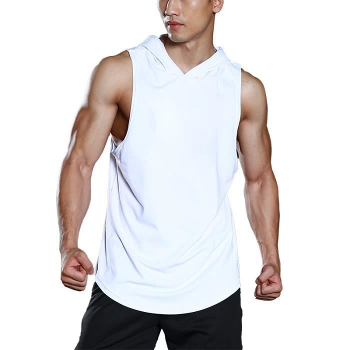 Débardeur de sport homme en Coton Imprimé Musculation Fitness Gym Grande  taille -Vert