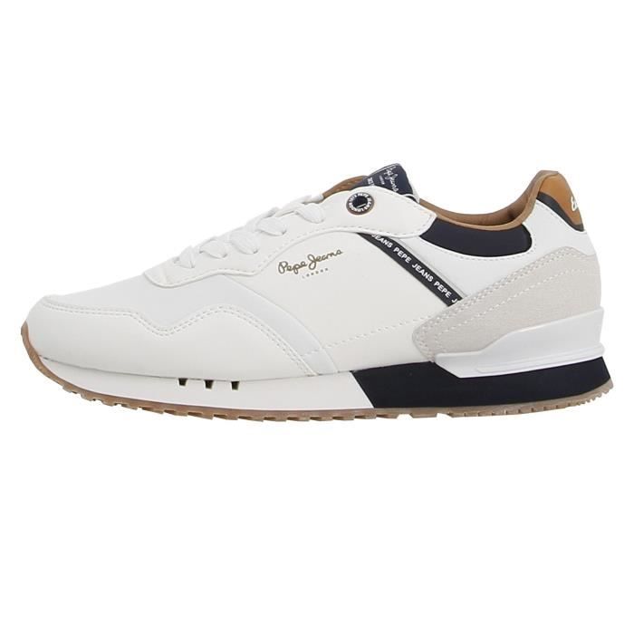 chaussures running - pepe jeans - mode london court m - cuir - blanc - homme