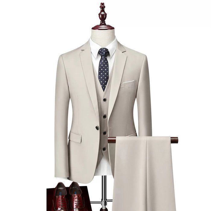 Costume Homme uni de Marque Luxe VeTements Masculin XHG47 Beige