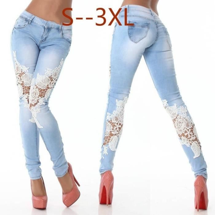 Jeans Femme Vintage Roberto Cavalli - Denim Bleu à Dentelle Et Broderie - Taille XS/S, Occasion Parfaite
